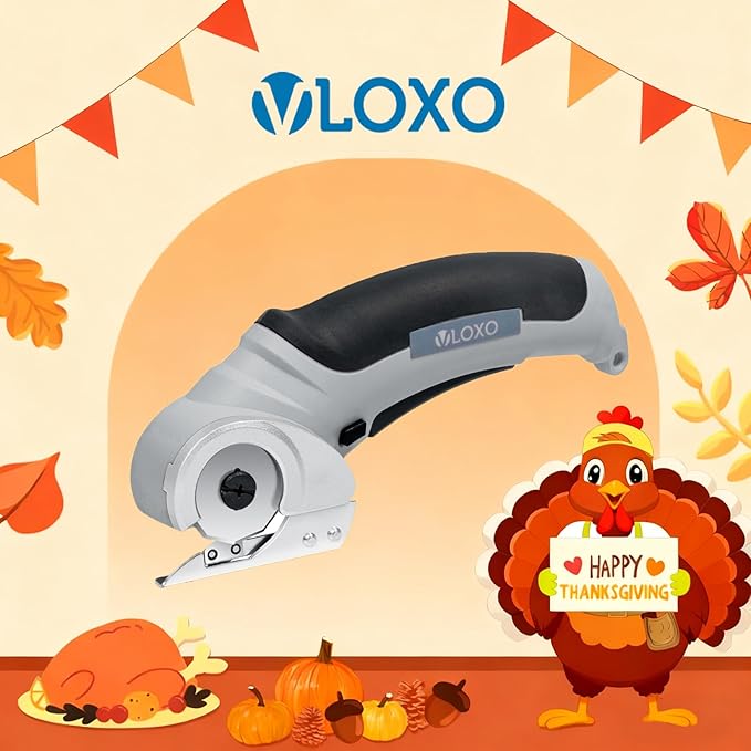 VLOXO Cordless Cardboard Cutter, Electric Scissors with Safety Lock 4.2V Power Box Cutter Multi-Cutting Tools, Rechargeable Electric Scissors for Cardboard Leather Carpet with Storage Box Grey
