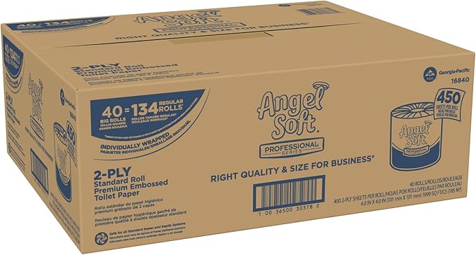 Georgia-Pacific Angel Soft Professional Series Premium 2-Ply Embossed Toilet Paper, 16840, 450 Sheets Per Roll, 40 Rolls Per Case, White