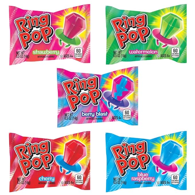 Ring Pop Lollipops - Bulk Candy Individually Wrapped Suckers Variety Party Pack- 24 Count w/ Assorted Flavors - Hard Candy for Party Favors, Kids & Goodie Bags