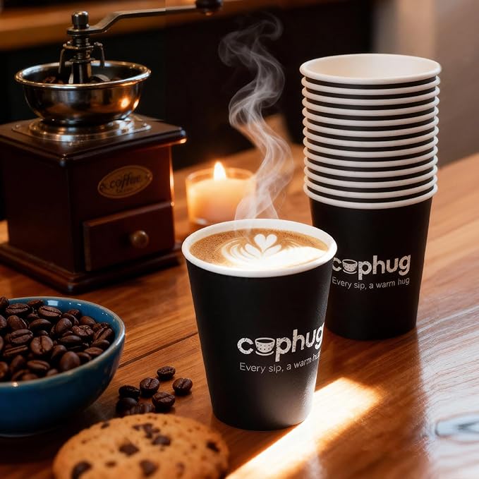 300 Pack 8 oz Disposable Paper Coffee Cups, 8 Ounce Black Paper Hot Coffee CupsโPerfect for Hot Beverages, Party, Office, and Home Use