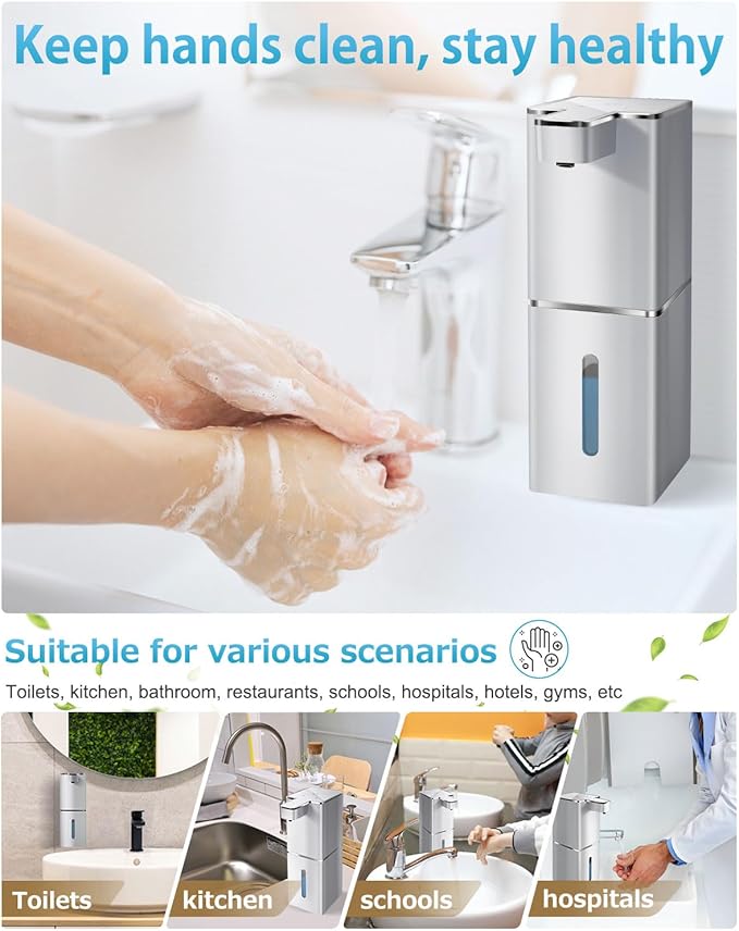 Automatic Liquid Soap Dispenser Touchless Soap Dispenser 380ml/12.8oz Rechargeable, Wall Mounted,4 Levels Adjustable Auto Soap Pump for Bathroom Kitchen Dish Soap