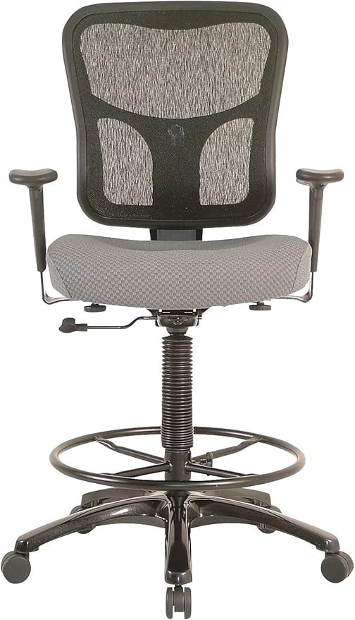 Tempur-Pedic TP8200C Fabric Drafting Stool with Backrest and Footrest with Lumbar Support, with Tempur Material, Cooling Gel Layer, Grey