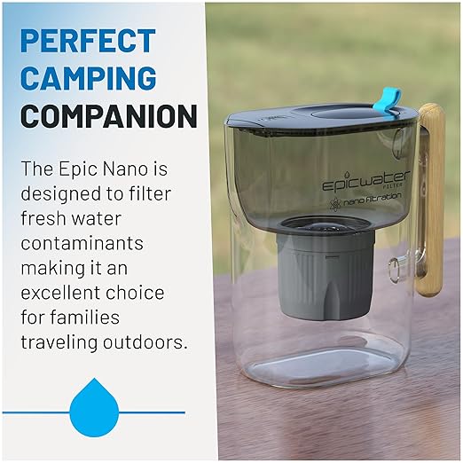 Epic Nano | Water Filter Pitchers for Drinking Water | 10 Cup | 150 Gallon Filter | Gravity Water Filter (Black & Bamboo)