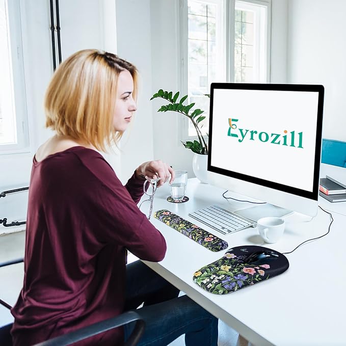 EYROZILL 3 in 1 Ergonomic Mousepad with Wrist Rest, Gaming Keyboard Mouse Pad with Wrist Support Non-Slip Base Massage Design, Pain Relief (Butterfly)