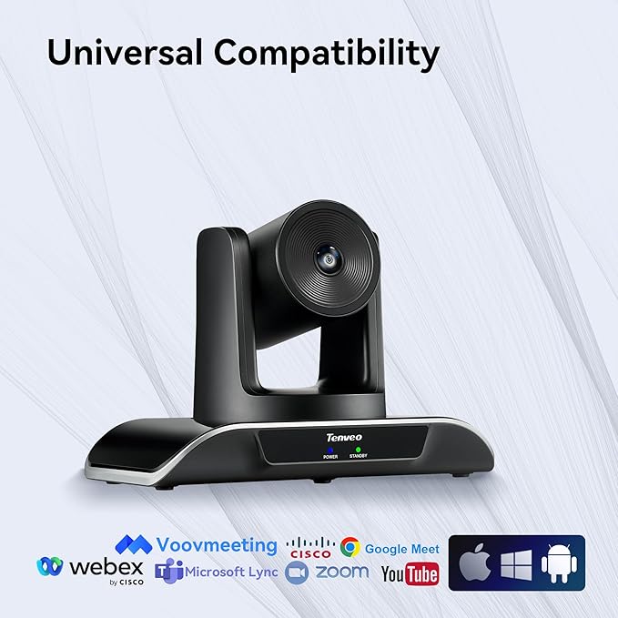 Tenveo PTZ Conference Camera 3X Optical Zoom FHD 1080P 60FPS, 114ยฐ Wide View Angel USB3.0/HDMI/RS485/RS232 PTZ Camera for Video Conferencing Church Services Online Education Zoom OBS Teams