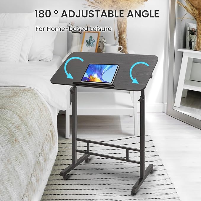 Aconcept Tiltable Small 32 x 16 inch Standing Desk, Black Sit Stand Up Rolling Desk with Wheels, Height Adjustable 25-44" for Tablet Laptop and Walking Pad