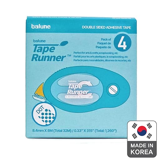 TAPE RUNNER Double Sided Dot 0.33" x 315" (Total 1,260") – 4 Pack Permanent Adhesive for Scrapbooking, Journaling, Card Making & Crafts – Photo Safe, Mess-Free, Made in Korea
