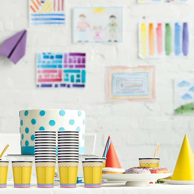 Funtery 100 Pieces Pencil Paper Cups Back to School Disposable Coffee Cups 9 Ounce Drinking Tea Paper Cups Pencil Cups for Daily Use Back to School Party