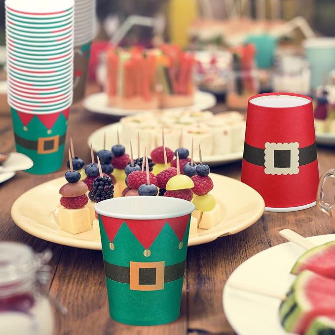 Funtery 100 Pieces Christmas Paper Cups Xmas Disposable Coffee Cups Snowflake Santa Snowman Elk Lights Christmas 9 Ounce Drinking Tea Paper for Daily Use Holiday (Bright Style)