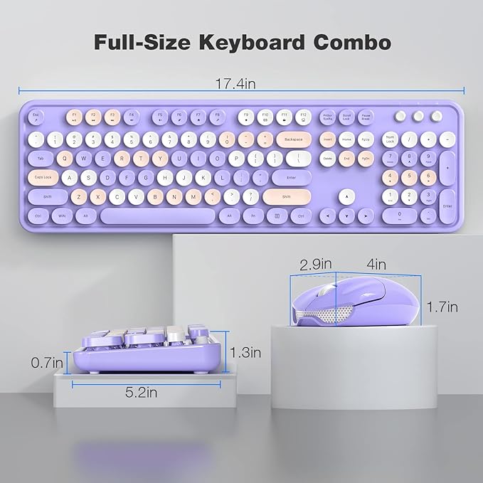 KNOWSQT Wireless Keyboard and Mouse Combo Purple Colorful - 2.4G Typewriter Full-Size Retro Keyboards - USB Receiver Plug and Play, for Computer, PC, Laptop, Desktop, Windows