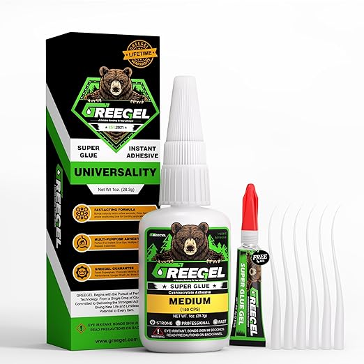 Super Glue Medium for Plastic, Metal, Leather, Wood, Ceramic, Premium Superglue 1 oz - Clear Cyanoacrylate Adhesive (CA) Instant Glue with Extra Gel for Quick Fixes & Repair (1 Pack)