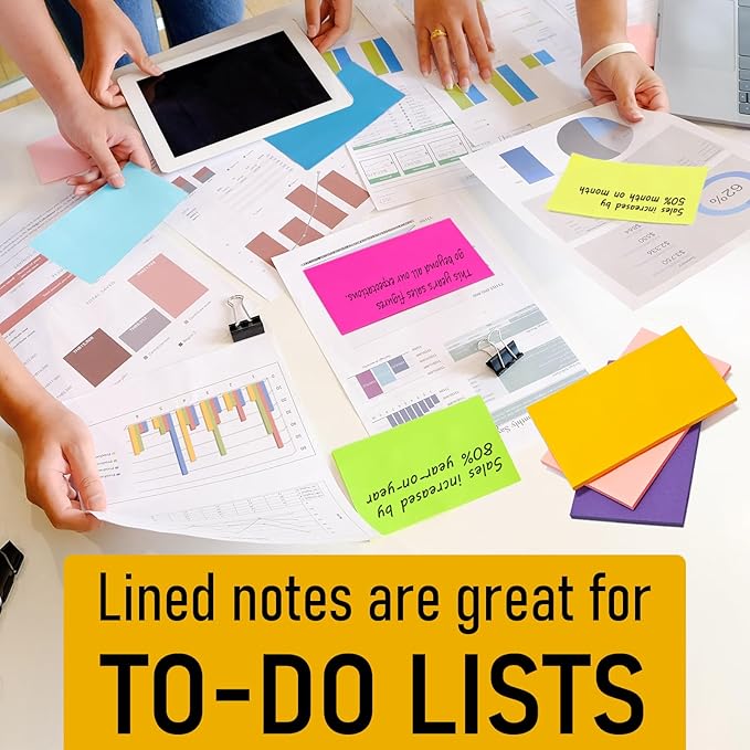 24 Pack 1200 Sheets Sticky Notes 3x5 Bright Color Self-Stick Notes Pads 50 Sheets/Pad, 8 Colors