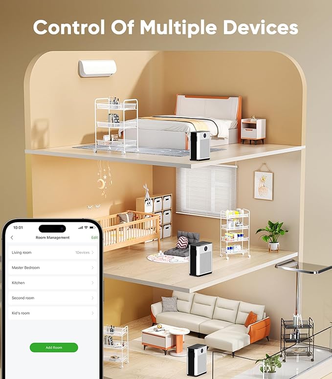 FRESHDEW Air Purifier for Home Up to 2300ftยฒ With H14 True HEPA Smart WiFi Control & Double-Sided Intake | 22dB Ultra Quiet for Bedroom/Pet Homes | Removes Smoke, Odors, Pollen, Dust, Dander