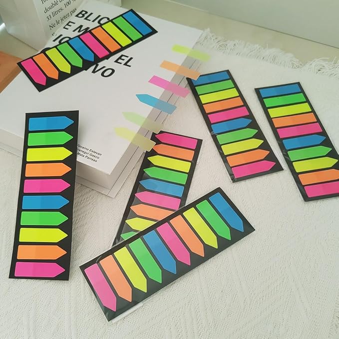 1200 Pcs Arrow Fluorescent Translucent Sticky Note Flags, Sticky Index Tabs, Translucent Arrow Flags, Small Sticky Notes Flag, Page Markers for Annotating Books(5 Colors, 6 Sets)
