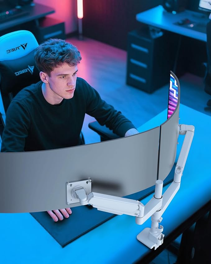 Dual Monitor Arm for 13-49 Inch Ultrawide Screens, Heavy Duty Monitor Mount for 2 Monitors up to 44lbs, Full Motion Vertical Stacked Dual Monitor Arm Desk Mount, 75/100mm VESA Mount, White