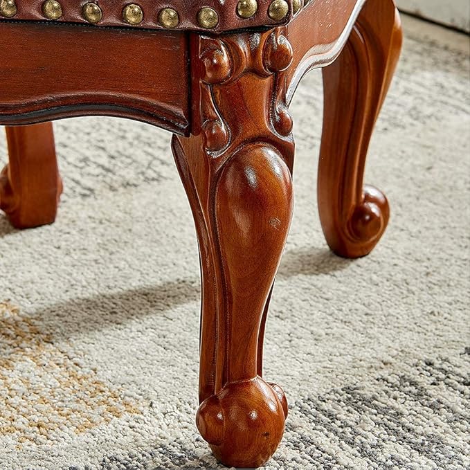 Footstool and Ottomans Small Foot Stool with Fiber Leather Wooden Foot Rest Upholstered Footrest for Living Room Bedroom (Red-Brown)