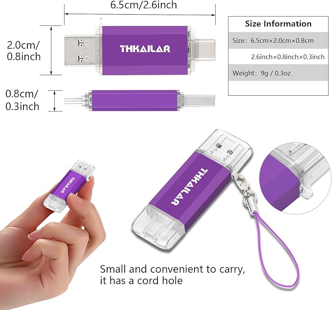 THKAILAR 64GB USB C Flash Drive 5 Pack, Dual USB-A & Type-C Flash Drive, USB 3.0 Memory Stick for iPhone 15/16, Android, Mac, PC
