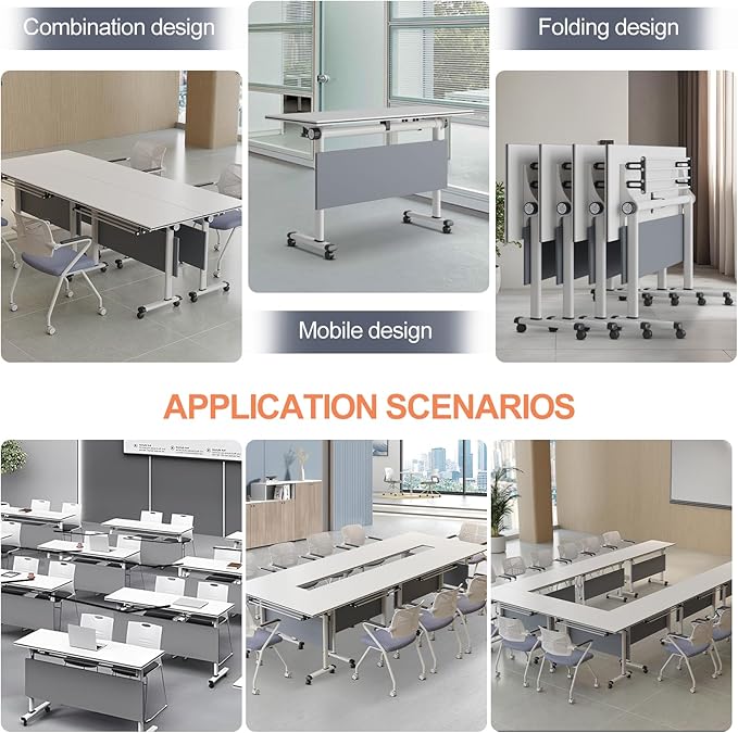 Conference Room Table, Folding Conference Table with Flip-Top Design, Mobile Seminars Dynamic Meetings Training Tables for Offices, Classrooms, and Meeting Room (6, HS1619, 61)