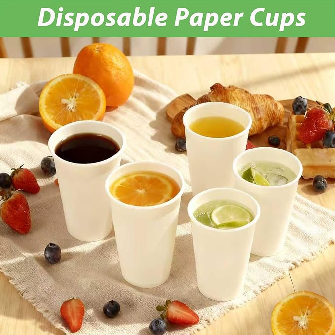 50 Pack 10 oz Coffee Cups - Leakproof & Sturdy Disposable Paper Cups for Hot & Cold Drinks (BPA Free), Bulk White Paper Cups for Office, Home, Cafe, Party, Events