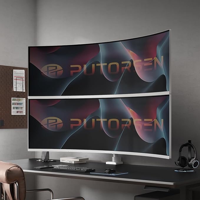 Dual Monitor-Arm Heavy-Duty for 17-57-Inch Screens - Ultrawide Vertical Dual Monitor Mount, Fully Adjustable Stacked Double Monitor Desk Mount Stand, Max Load 44 lbs per Screen, VESA 75/100 mm, White