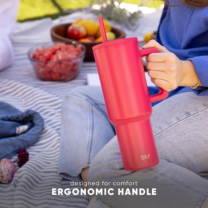 Simple Modern 40 oz Valentine's Day Trek Tumbler with Handle and Straw Lid | Cup Holder Friendly Insulated Stainless Steel Travel Mug | Lovers Lane