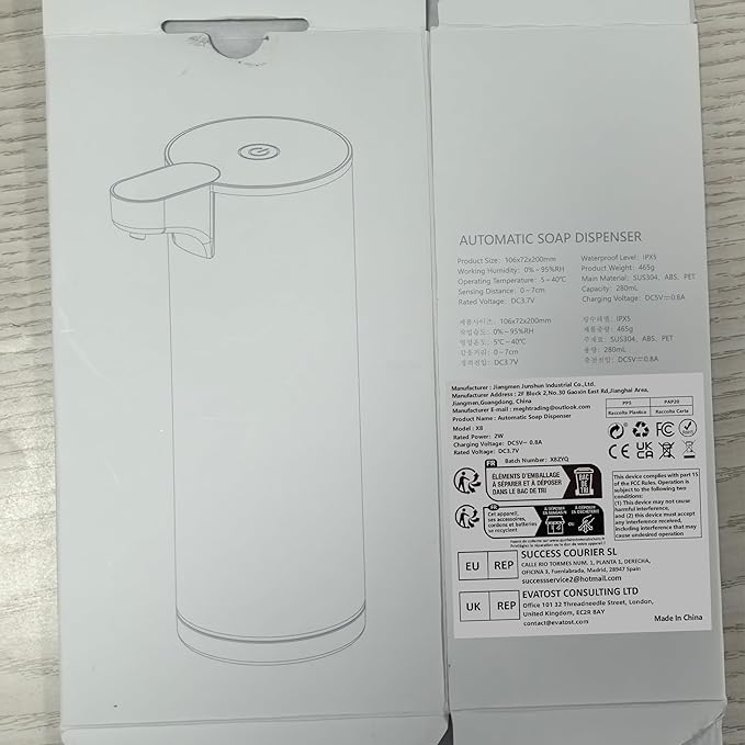 Automatic Soap Dispenser Stainless Steel with Sensor Infrared Soap Dispenser Electric IPX5 Waterproof USB-C Charging Motion Sensor for Kitchen & Bathroom (Black Foam)
