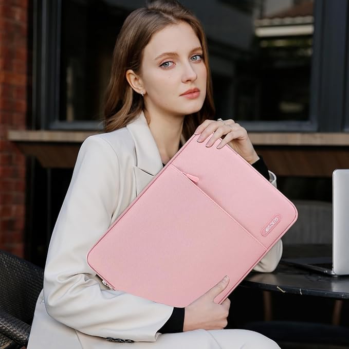 MOSISO Laptop Case 13.3 inch, 13-13.3 inch Laptop Sleeve Compatible with MacBook Air/Pro 13/Pro 14 M5 M4 M3 M2 M1, HP Dell ASUS Lenovo,Polyester Vertical Computer Sleeve Bag with Pocket, Pink