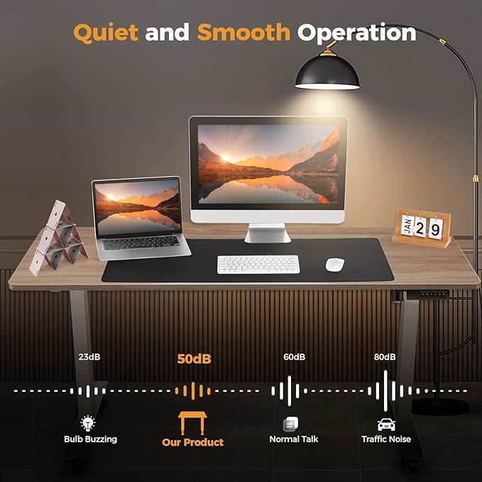 Electric Standing Desk 55 x 24 Inches Adjustable Height Sit Stand Up Desk for Home Office Computer Workstation Memory Preset with Wheels, Oak