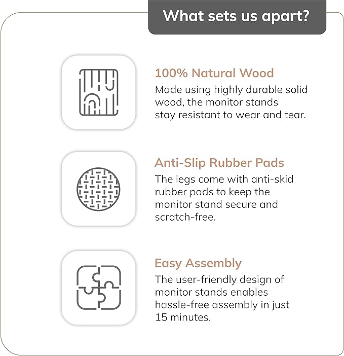 Anji Mountain Monitor Stand - Desktop Organizer & Laptop Riser, Ergonomic Monitor Riser, Space-Saving Monitor Stand for Desk, Durable Construction, Easy Assembly, Ideal for Home & Office,Natural