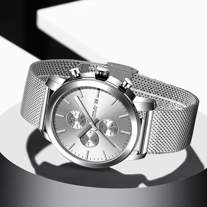 CRRJU Mens Stylish Casual Quartz Watches for Men Luxury Waterproof Calendar Chronograph Japan Movement Wristwatches