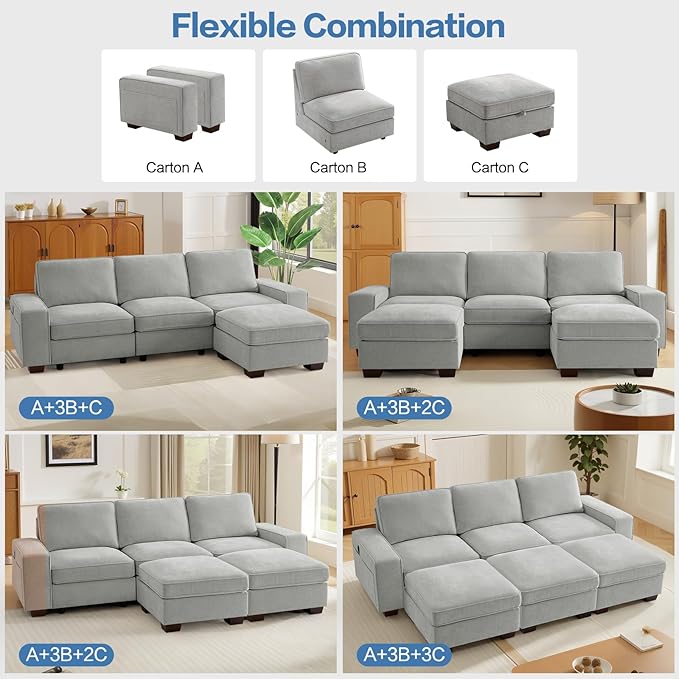 TEKAMON 27.5" Storage Ottoman, Square Footrest with Sponge Padded Seat, Chenille Fabric Step Stool for Sofa, Bedroom, Living Room, Entryway, Modern Change Shoes Stool, Wood Legs, (Light Grey)