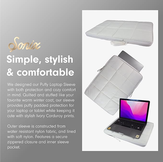 Sonix | Puffy Laptop Sleeve | 15-16 Inch, Quilted Pillow Puffer Laptop Carrying Case, Computer Sleeve | Ivory