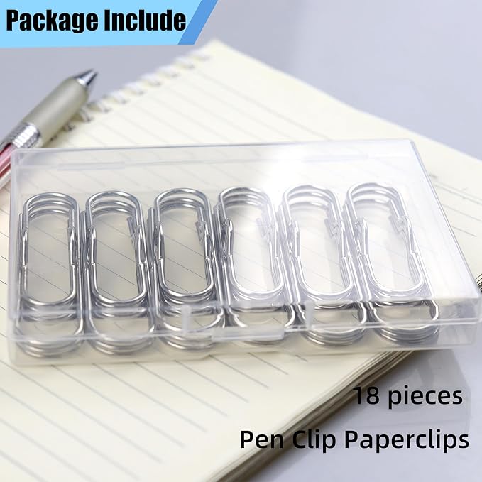 18 PCS 2.75 Inch (70mm) Paper Clips Silver Rust Resistant Metal Strong Pen Clip Style Paperclips for Office School Documents