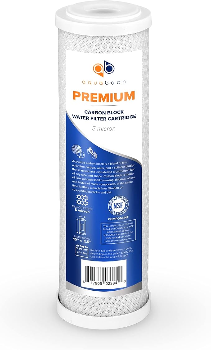 Aquaboon 5 Micron 10 x 2.5 Premium CTO Filter Cartridge for Whole House Carbon Block Water Filter Replacement Compatible with FC15, FXWTC, 12-Pack