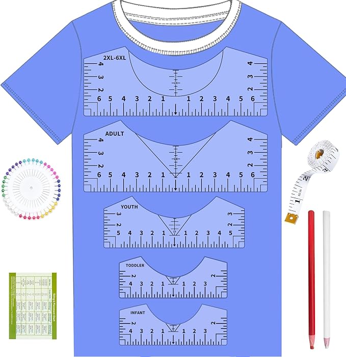 Tshirt Ruler Guide for Vinyl Alignment, T Shirt Rulers to Center Designs, PVC Measurement Template, Craft Sewing Supplies Accessories Tools for Cricut Heat Press & Cameo & HTV Transfer Vinyl