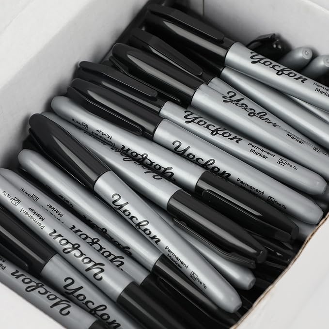 Permanent Markers Bulk, 144 Count Black Permanent Markers Set, Fine Tip, Waterproof Markers, Works On Plastic, Wood, Stone And Metal For Doodling, Marking