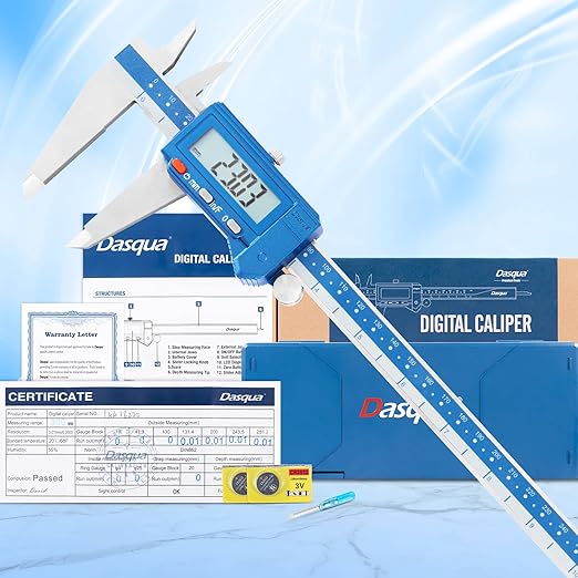 Dasqua Digital Caliper 12", IP54 Stainless Steel Water Resistant Caliper with Large LCD Display and Storage Case, Easy Switch Between Inch/Metric/Fraction, Accuracy 0.001'', Precision Measuring Tool