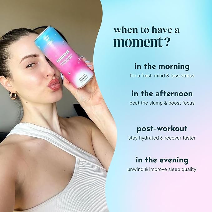 Moment Mocktails Non Alcoholic Drinks (Shark Tank) | SPARKLING Lychee Mojito Adaptogen Drink | L-Theanine & Ashwagandha for Calm & Clarity | 0 Added Sugar 0 Caffeine | 12-pack