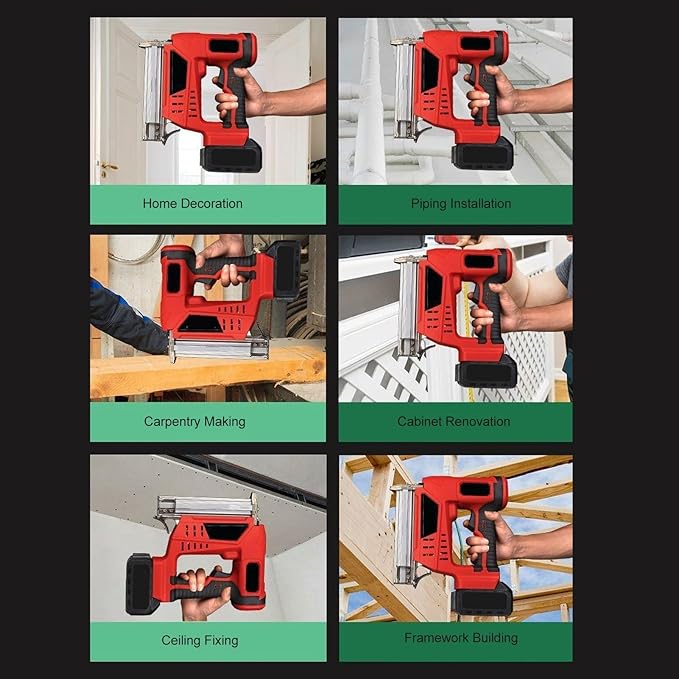 Eujgoov Cordless Nailer Kit Electric Staple Guns Stapler Nail, Battery Powered 18V 2Ah for Woodworking Projects, 2 Modes DIY Pneumatic Brad
