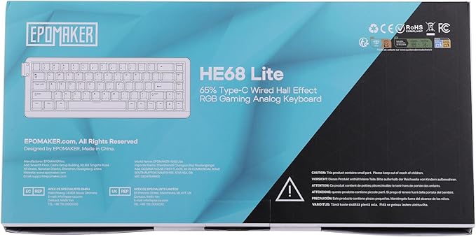 EPOMAKER HE68 Lite Hall Effect Gaming Keyboard, 8k Polling & 128K Scan Rate, 0.005mm Adjustable Trigger, 0.125ms Latency, 5-Layer Sound-Dampened, Snap Key, SOCD, A-RGB, Wired, Mac Software (Black Red)