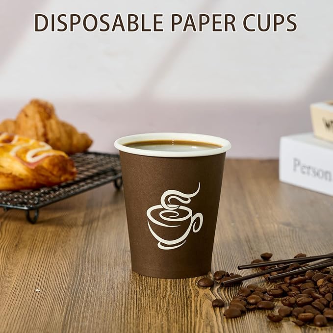 LITOPAK 400 Pack 8 oz Paper Cups, Brown Disposable Hot Coffee Cups for Party, Picnic, Travel, and Events