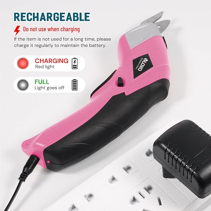 VLOXO Cordless Electric Scissors Cardboard Cutter with 2 Type Blades Rechargeable Powerful Shears Cutting Tool for Fabric Electric Box Cutter Leather Felt with Charger & Storage Box-Pink