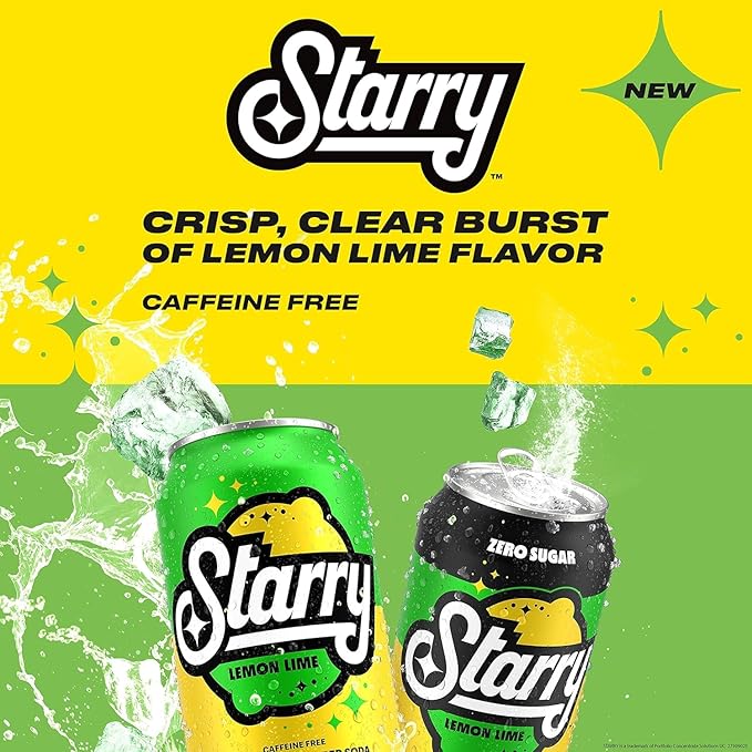 Starry Zero Sugar Lemon Lime Soda, 12 Fl Oz Cans (Pack of 12)
