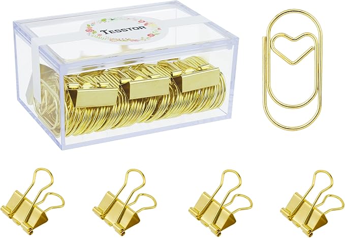 50 Pcs Large Heart Paper Clips Fancy Paperclips Smooth Finish Jumbo Wide Clips for Paper Non Skid, Funny Stainless Steel Cute Paper Clips Shapes Office Supplies (Gold)