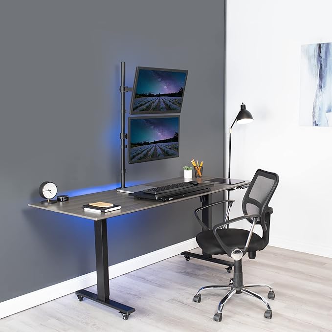VIVO Extra Tall Vertically Stacked Dual Monitor Desk Mount Stand with 39 inch Stand-up Pole, Fully Adjustable Extended Arms, Fits 2 Screens up to 27 inches, STAND-V012T