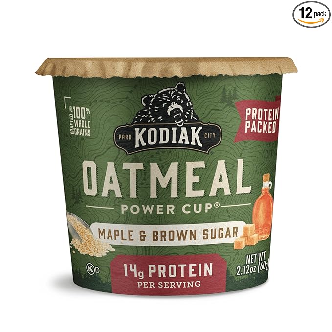Kodiak Cakes Instant Protein Maple & Brown Sugar Oatmeal in a Cup, 2.12oz (Pack of 12)