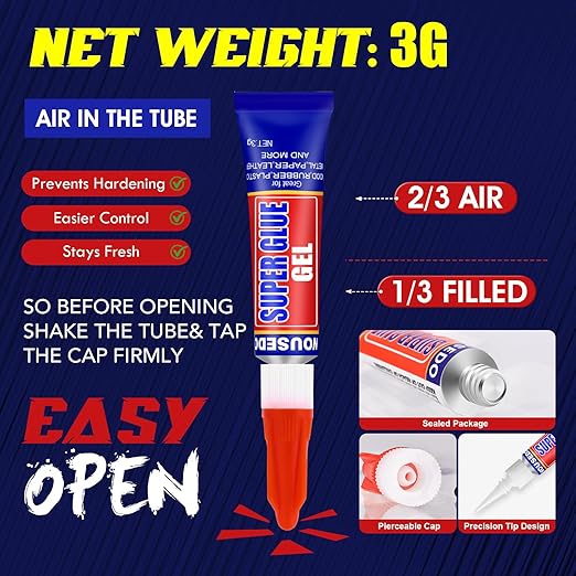 48 x 3g Super Glue Gel, Fast Strong Adhesive, Strong Cyanoacrylate (CA) Glue for Plastic, Metal, Ceramic, Leather, Wood, DIY Crafts and More – Quick Dry, Thick Formula, All-Purpose Instant Bond