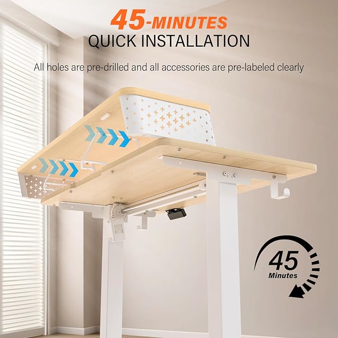 Electric Standing Desk with 2 Drawers 40''x 24'' Small Adjustable Height Sit to Stand Up Desk with Storage Shelf, C-Clamp Mount Compatible Home Office Desks Computer Gaming Table Ergonomic Workstation