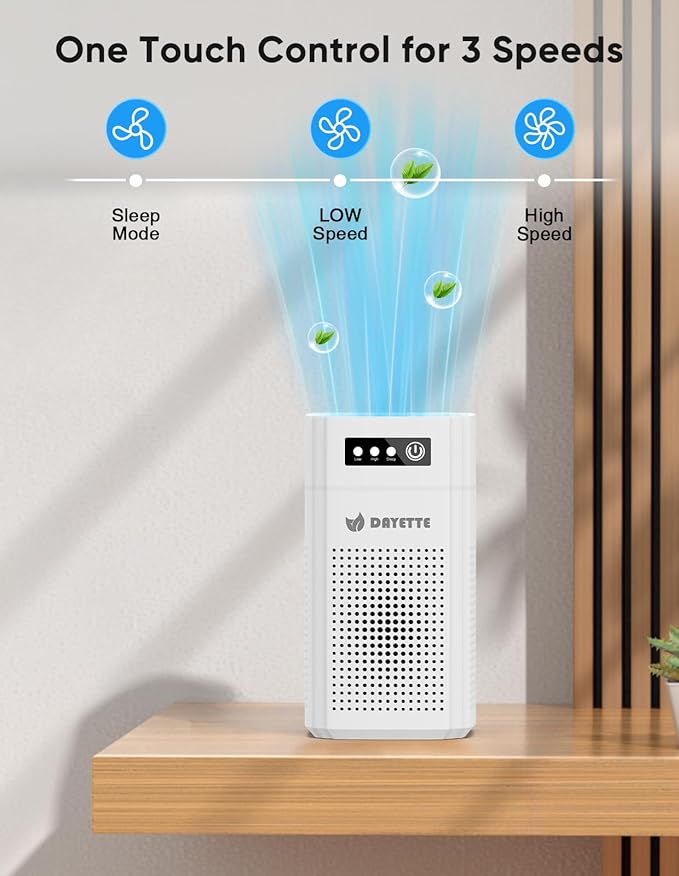 Air Purifiers for Bedroom, DAYETTE H13 True HEPA Air Filter Purifier for Small Room Up to 960 Ft², Qiuet Sleep Mode with Aroma Pad, Small Portable Air Purifier with USB Cable