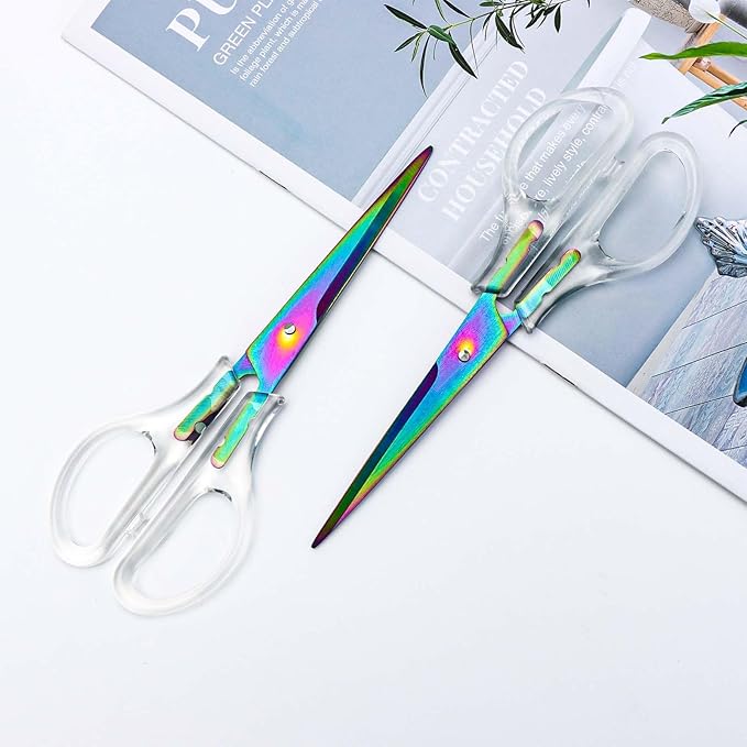 AxeWoodz Rainbow Scissors 6.5 Inch Office Scissors Craft Scissor Stainless Steel Blade with Clear Acrylic Handle All Purpose Shears